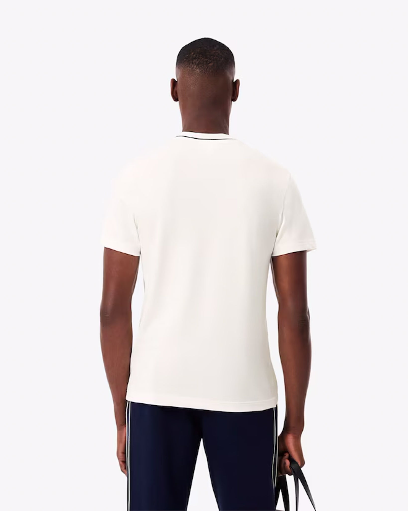 LACOSTE - Camiseta de piqué elástico con cuello de rayas