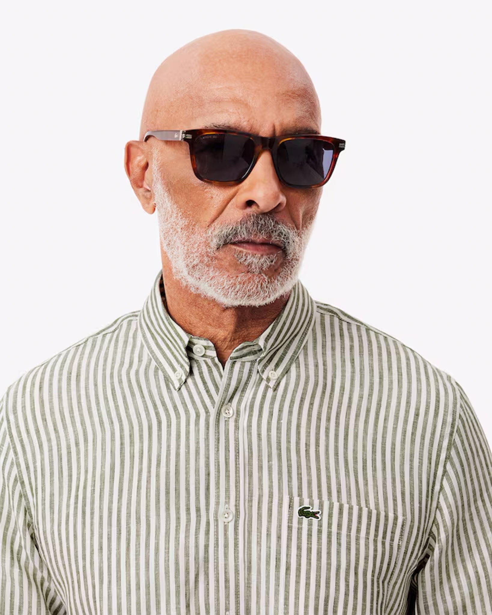LACOSTE - Camisa de lino de corte regular de rayas
