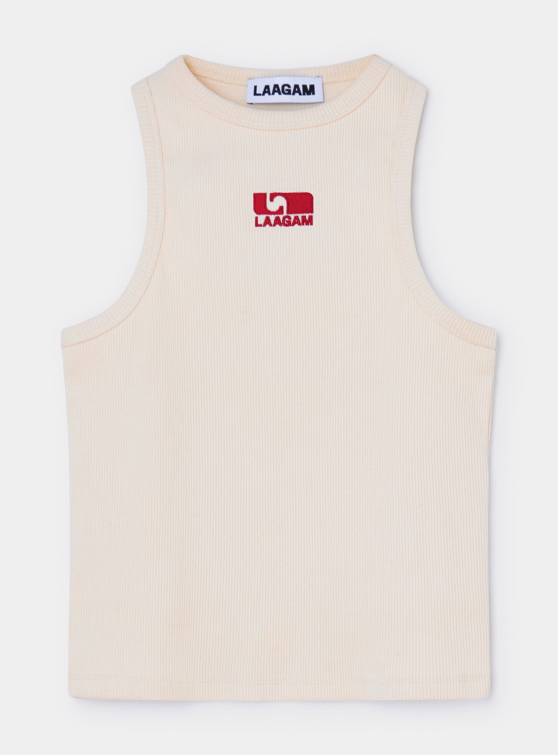 LAAGAM- ECRU EMBROIDED LOGO TANK TOP