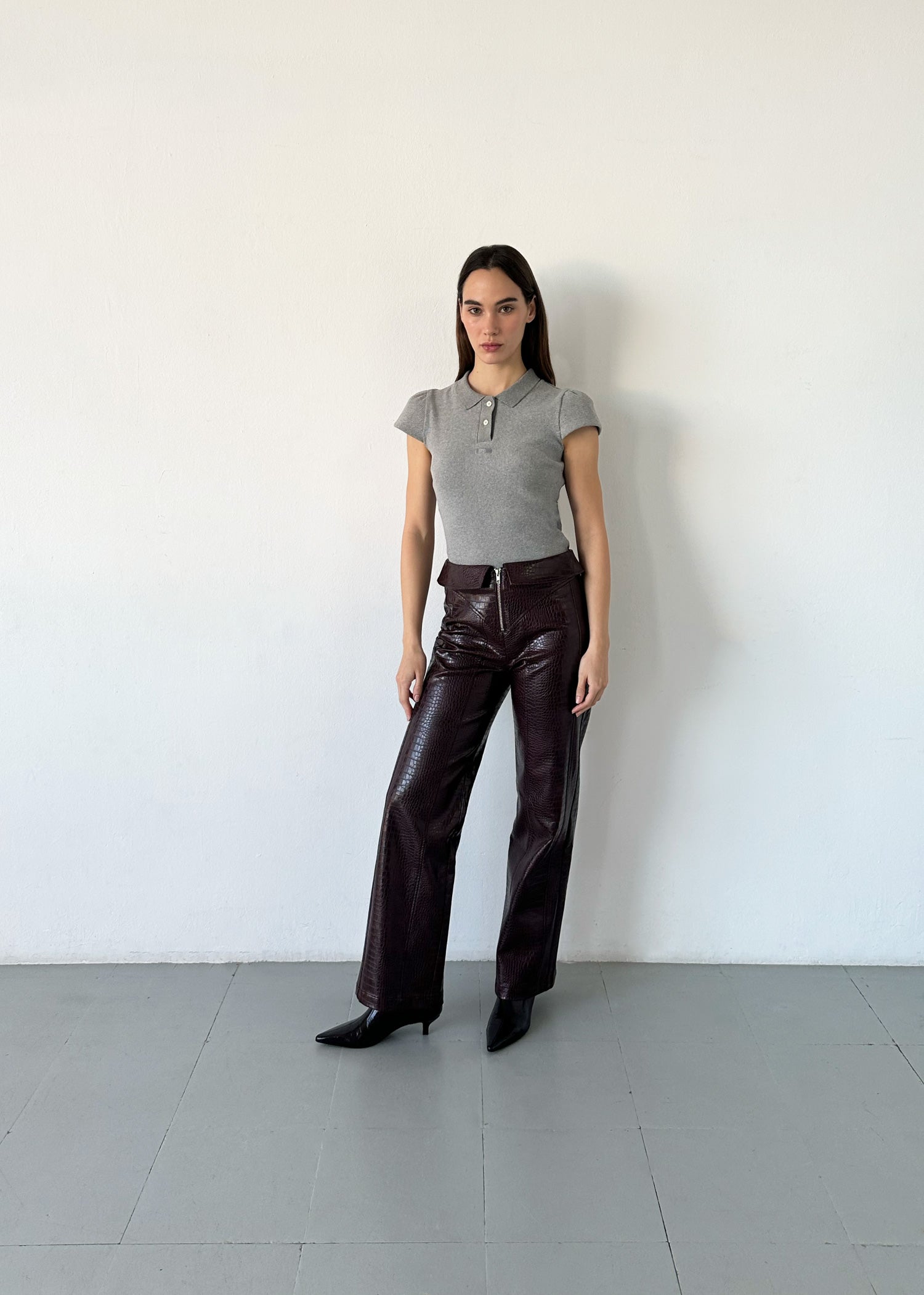 LAAGAM-  HORUS BURGUNDY TEXTURED PANTS