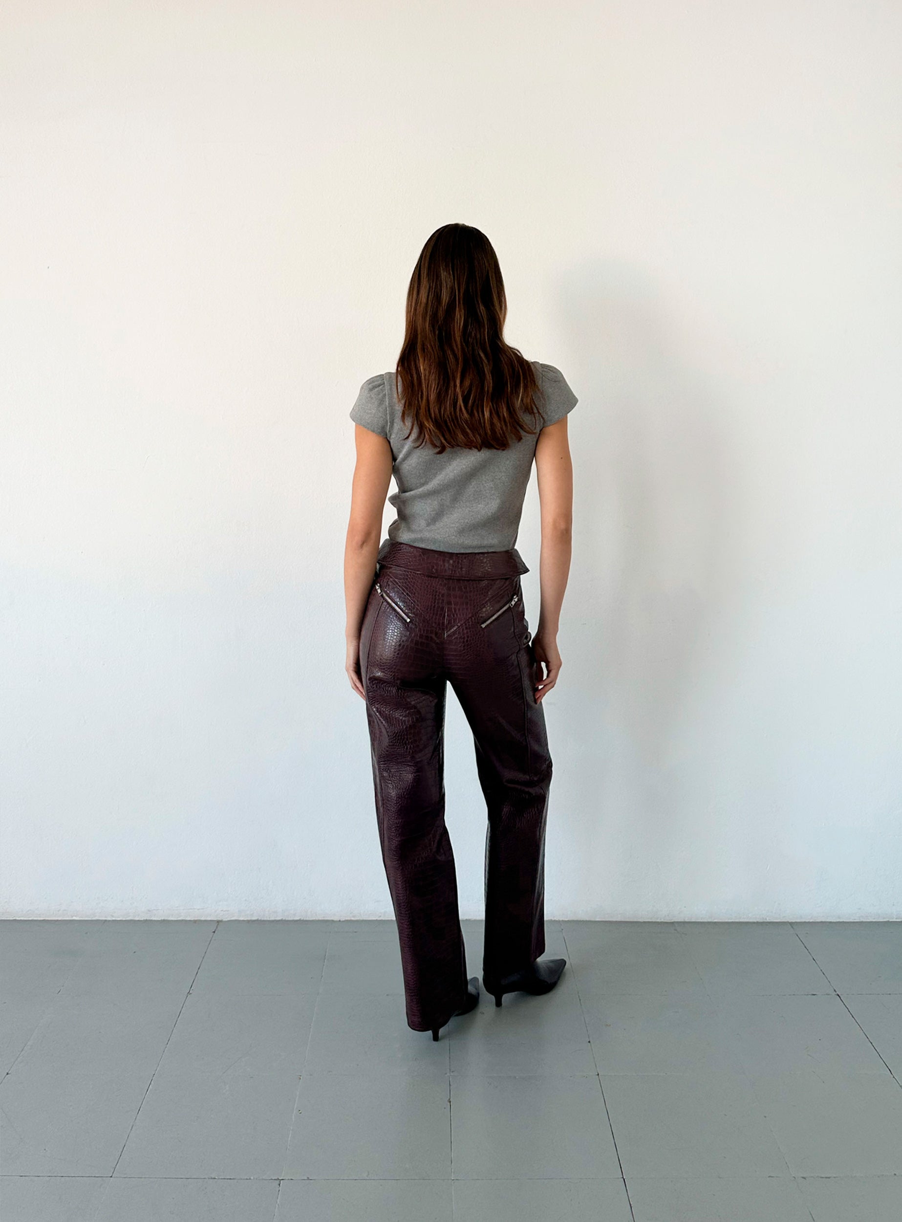 LAAGAM-  HORUS BURGUNDY TEXTURED PANTS