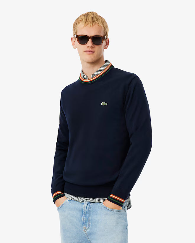 Lacoste- Jersey de punto jersey de algodón de rayas