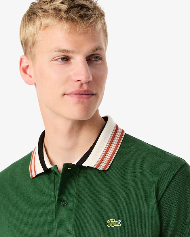 LACOSTE - Polo con cuello de rayas de corte clásico verde