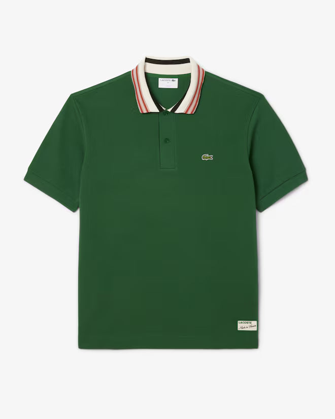 LACOSTE - Polo con cuello de rayas de corte clásico verde