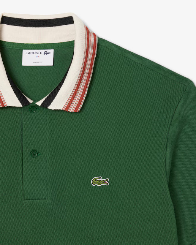 LACOSTE - Polo con cuello de rayas de corte clásico verde