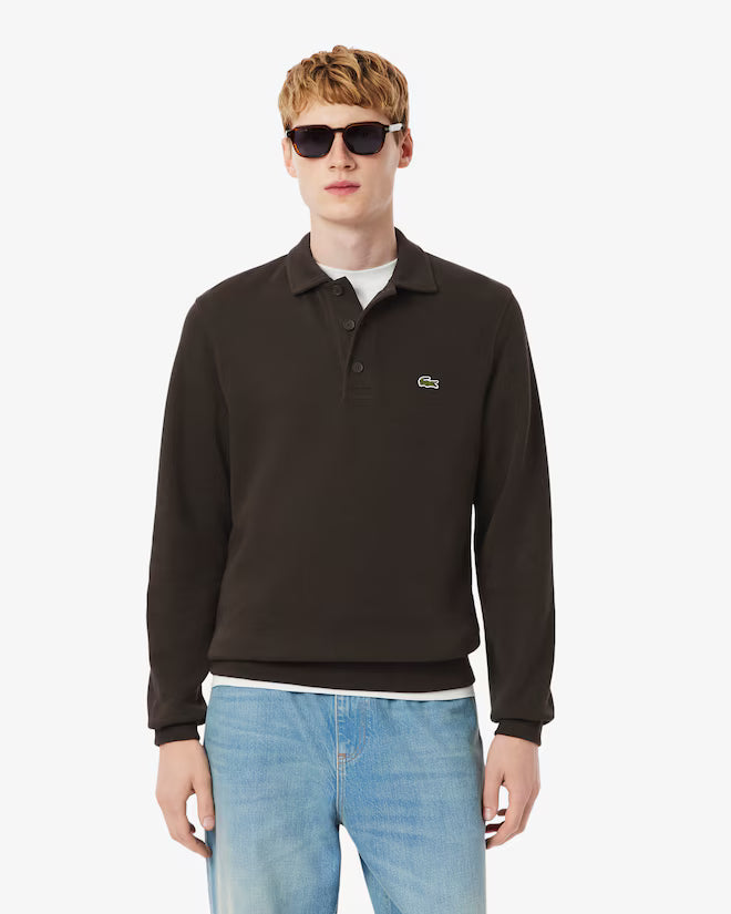 Lacoste- Sudadera con cuello polo de canalé de algodón