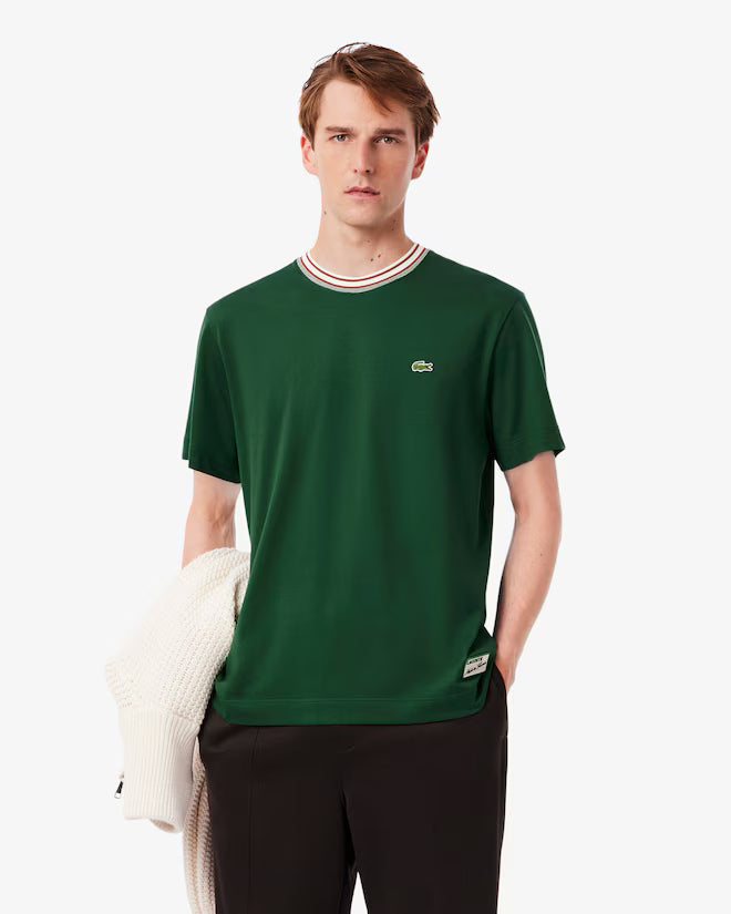 LACOSTE - Camiseta con cuello de rayas fabricada en Francia