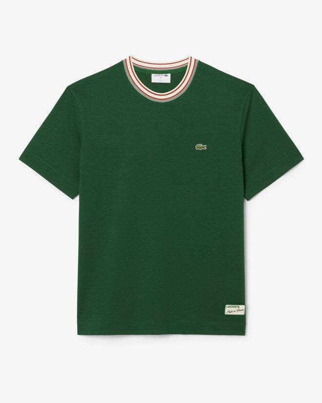 LACOSTE - Camiseta con cuello de rayas fabricada en Francia