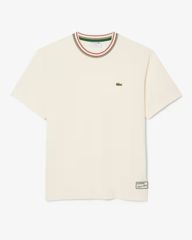 LACOSTE - Camiseta con cuello de rayas rojas