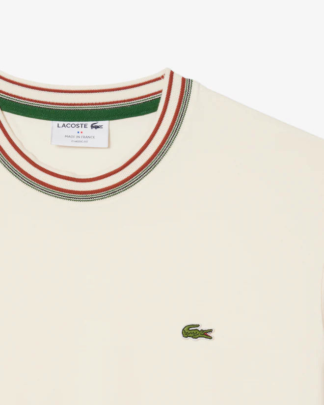LACOSTE - Camiseta con cuello de rayas rojas